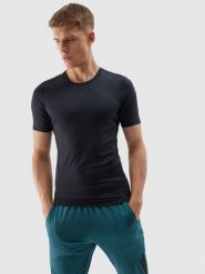4F Koszulka treningowa slim z materiałów z recyklingu męska - głęboka czerń M. Czarne koszulki sportowe męskie 4f, m, bez wzorów, z dzianiny, klasyczne, bez kołnierzyka. W wyprzedaży za 49.99 zł.