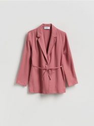 Marynarka z wiązaniem - brudny róż. Czerwone żakiety damskie Reserved, l, bez wzorów, z tkaniny. Za 179.99 zł.