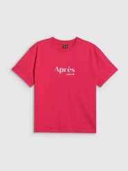 4F T-shirt boxy z nadrukiem damski - czerwony XS. Czerwone t-shirty damskie 4f, xs, bez wzorów, z bawełny, bez kołnierzyka. Za 69.99 zł.