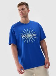4F T-shirt regular z nadrukiem męski - niebieski XL. Niebieskie koszulki sportowe męskie 4f, m, bez wzorów, z bawełny, klasyczne, bez kołnierzyka. W wyprzedaży za 49.99 zł.