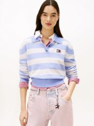 Tommy Jeans Sweter damski z zawartością alpaki i wełny Kobiety Sztuczne włókno różowy|biały|lila w paski, M. Białe swetry damskie Tommy Jeans, m, bez wzorów, z dzianiny, eleganckie, bez kołnierzyka, bez ramiączek, bez kaptura. Za 449.95 zł.