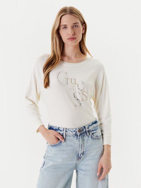 Guess Sweter W5YR22 Z2NQ2 Écru Regular Fit. Swetry damskie Guess, xl, z aplikacjami, z wiskozy, bez kołnierzyka, bez ramiączek, bez kaptura. Za 219.99 zł.