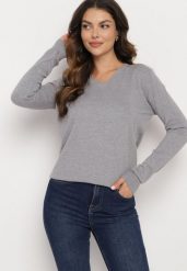 Szary Casualowy Sweter z Wełną i Kaszmirem z Dekoltem w Serek Vaivona. Szare swetry damskie Born2be, l, bez wzorów, z jeansu, eleganckie, bez kołnierzyka, bez ramiączek, bez kaptura. Za 39.99 zł.