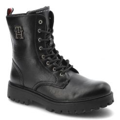 Czarne Botki Tommy Hilfiger Modne Wygodne Buty Damskie. Czarne kozaki damskie Tommy Hilfiger, ze skóry ekologicznej, bez obcasa, na płaskiej podeszwie. Za 419.00 zł.