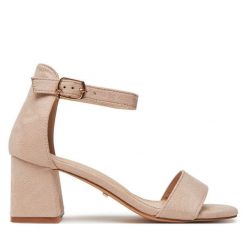 Sandały DeeZee. Brązowe sandały damskie DeeZee, bez wzorów, bez obcasa, na słupku, bez zapięcia. Za 119.99 zł.