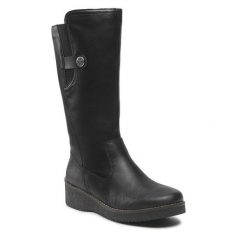 Kozaki Rieker. Czarne kozaki damskie Rieker, bez obcasa, na płaskiej podeszwie. Za 343.00 zł.