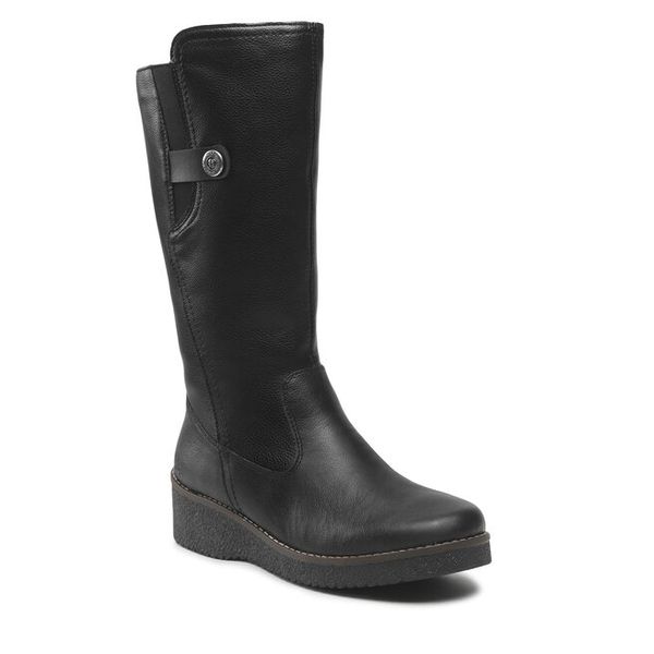 Kozaki Rieker. Czarne kozaki damskie Rieker, bez obcasa, na płaskiej podeszwie. Za 343.00 zł.