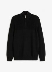 Sweter ze stójką o kroju regular fit. Czarne swetry przez głowę męskie bonprix, m, bez wzorów, bez kołnierzyka. Za 127.99 zł.