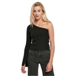 Sweter court z jednym rękawem z dzianiny prążkowanej kobieta Urban Classics. Czarne swetry damskie Urban Classics, na zimę, bez wzorów, z dzianiny, bez kołnierzyka, bez ramiączek, krótkie, bez kaptura. Za 214.00 zł.