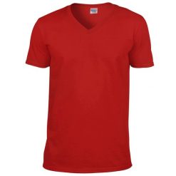 Męska Koszulka Krótki Rękaw Soft Style. Czerwone koszulki sportowe męskie Gildan, m, bez wzorów, bez kołnierzyka, bez ramiączek, trekkingowe. Za 36.99 zł.