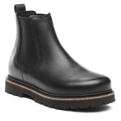 Sztyblety Birkenstock. Czarne botki damskie Birkenstock, bez obcasa, na płaskiej podeszwie, bez zapięcia. Za 859.99 zł.