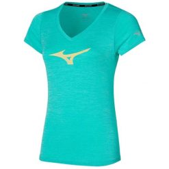 Koszulka do biegania damska Mizuno Impulse Core RB Tee. Zielone koszulki sportowe damskie Mizuno, l, bez wzorów, z materiału, bez kołnierzyka, bez ramiączek, do biegania. Za 73.99 zł.