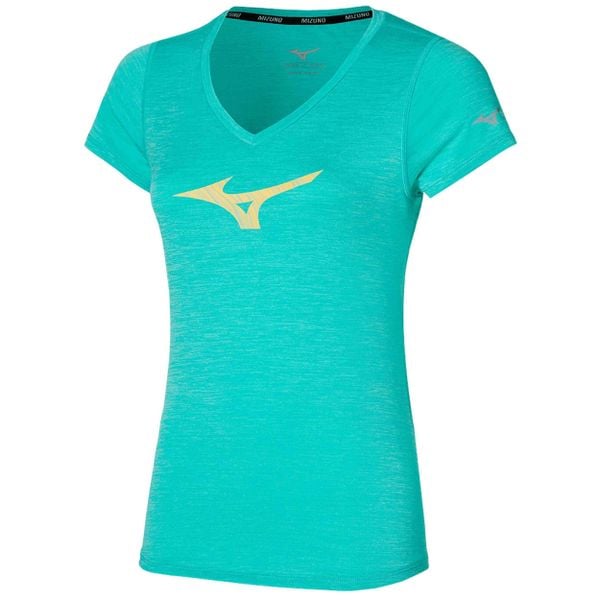Koszulka do biegania damska Mizuno Impulse Core RB Tee. Zielone koszulki sportowe damskie Mizuno, l, bez wzorów, z materiału, bez kołnierzyka, bez ramiączek, do biegania. Za 73.99 zł.