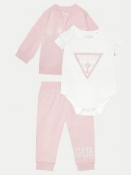 Guess Komplet bluzka i spodnie S5RG06 KAN04 Biały. Białe bluzki dla dziewczynek Guess, z aplikacjami, z bawełny, bez kołnierzyka, bez ramiączek. Za 299.99 zł.