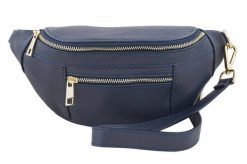 Damska torebka nerka skórzana z kieszenią - Granatowa. Niebieskie torebki shopper damskie Barberinis, bez wzorów, ze skóry, eleganckie, przez ramię, małe, bez dodatków. Za 187.99 zł.