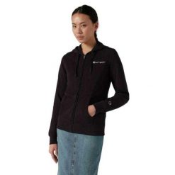 Damska Bluza Z Kapturem Zapinana Na Zamek Błyskawiczny. Czarne bluzy damskie Champion, l, bez wzorów, z bawełny, z kapturem. Za 386.99 zł.