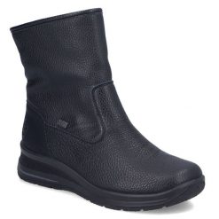 Wodoodporne botki damskie czarne Rieker L7760-00. Czarne botki damskie Rieker, ze skóry ekologicznej, bez obcasa, bez zapięcia. Za 389.00 zł.