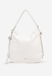 Biała Torebka na Ramię z Frędzlami i Suwakami Rivkio. Białe torby na ramię damskie Renee, bez wzorów, z jeansu, boho, bez dodatków. Za 149.99 zł.