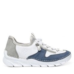 Półbuty Rieker. Niebieskie półbuty damskie Rieker, bez wzorów, bez obcasa, na płaskiej podeszwie, bez zapięcia. Za 359.99 zł.