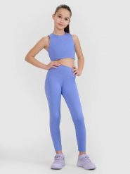 4F Legginsy sportowe z wysokim stanem dziewczęce 4F JUNIOR x Anna Lewandowska - niebieskie 146/152 (10-12 lat). Niebieskie legginsy dla dziewczynek 4f, bez wzorów, z dzianiny. Za 69.99 zł.