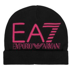 Czapka EA7 Emporio Armani. Czarne czapki i kapelusze damskie EA7 Emporio Armani, na zimę, bez wzorów. Za 149.99 zł.