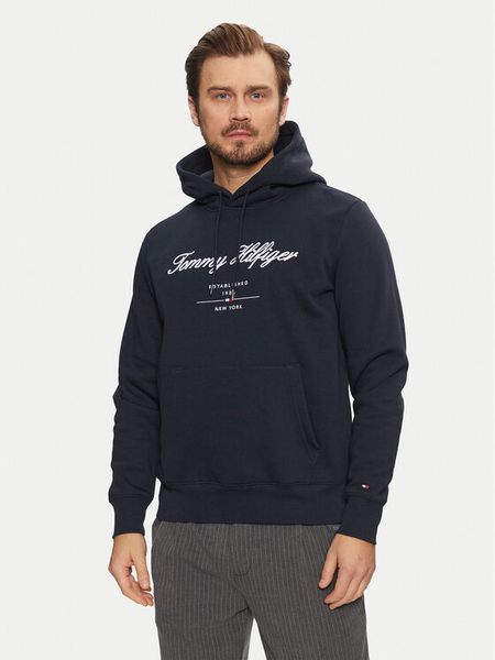 Tommy Hilfiger Bluza Script Logo MW0MW33631 Granatowy Regular Fit. Niebieskie bluzy męskie Tommy Hilfiger, m, bez wzorów, z bawełny, bez kaptura. Za 299.99 zł.