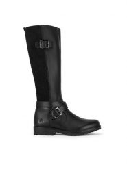 Remonte Oficerki R6593-00 Czarny. Czarne kozaki damskie Remonte, ze skóry, bez obcasa, na płaskiej podeszwie. Za 447.99 zł.