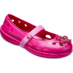 Baleriny "Keely Springtime Flat" w kolorze różowym. Czerwone baleriny dziewczęce Crocs, w paski. W wyprzedaży za 64.95 zł.