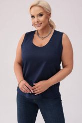Lniany top Clea w granatowym kolorze PLUS SIZE OVERSIZE XXL. Niebieskie bluzki damskie Moda Size Plus Iwanek, l, bez wzorów, ze lnu, eleganckie, bez kołnierzyka, plus size, bez ramiączek. W wyprzedaży za 139.90 zł.