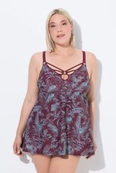 Damski Strój kąpielowy dżungla miękkie miseczki fiszbiny z recyklingu. Fioletowe kostiumy jednoczęściowe damskie Ulla Popken, plus size, bez wzorów, z elastanu, plus size, do pływania. Za 279.99 zł.