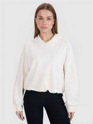 4F Bluza dresowa cropped nierozpinana z kapturem damska 4F x Anna Lewandowska - biała S. Białe bluzy damskie 4f, s, bez wzorów, z bawełny, z kapturem. Za 149.99 zł.
