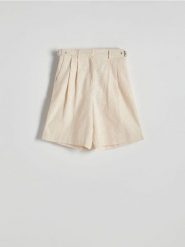 Szorty z ramii - beżowy. Brązowe szorty damskie Reserved, l, bez wzorów, z bawełny. W wyprzedaży za 39.99 zł.