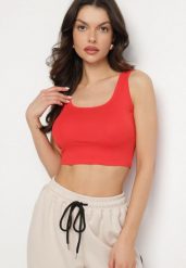 Czerwony Top z Bawełny o Krótkim Kroju Nusoviel. Czerwone bluzki damskie Born2be, l, z aplikacjami, z bawełny, bez kołnierzyka, bez ramiączek. Za 19.99 zł.