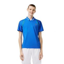 Koszulka męska Lacoste. Niebieskie koszulki polo męskie Lacoste, l, z aplikacjami, z materiału, eleganckie, bez ramiączek. Za 329.00 zł.