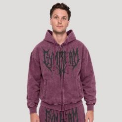 Bluza męska fitness z kapturem i zamkiem Abyss. Czerwone bluzy męskie GYMBEAM, m, bez wzorów, z bawełny, z kapturem, na fitness i siłownię. Za 148.90 zł.