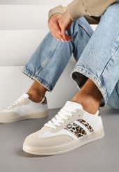 Beżowe Sneakersy w Stylu Tenisówek z Paskami w Panterkę Eleaniria. Brązowe obuwie sportowe damskie Renee, bez wzorów, z jeansu, tenisowe. Za 79.99 zł.
