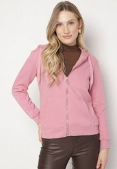 Ciemnoróżowa Bluza z Kapturem Zapinana na Suwak Erekai. Czerwone bluzy damskie Born2be, l, bez wzorów, z dzianiny, z kapturem. Za 109.99 zł.