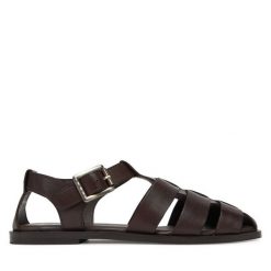 Sandały Beverly Hills Polo Club. Brązowe sandały damskie Beverly Hills Polo Club, bez wzorów, bez obcasa, na płaskiej podeszwie, bez zapięcia. Za 259.99 zł.