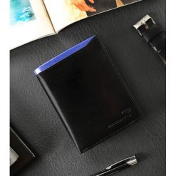 Portfel męski czarny z niebieską wstawką Ronaldo D1072-VT BLACK-BLUE. Czarne portfele męskie RONALDO, bez wzorów, ze skóry. Za 65.99 zł.