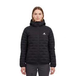 Damska kurtka puchowa Merino Eiger ML. Czarne kurtki damskie FJORK MERINO, na zimę, m, bez wzorów, z materiału, z kapturem. Za 999.00 zł.