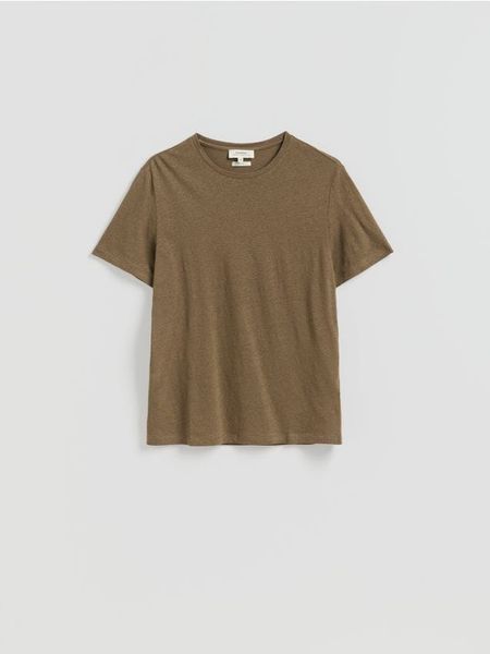 T-shirt regular z lnem - zielony. Zielone t-shirty męskie Reserved, l, bez wzorów, z dzianiny, bez kołnierzyka. Za 139.99 zł.
