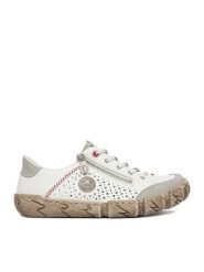 Rieker Półbuty L0355-80 Biały. Białe półbuty damskie Rieker, bez wzorów, ze skóry, bez obcasa, na płaskiej podeszwie, bez zapięcia. Za 369.99 zł.