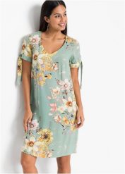 Sukienka z lejącej wiskozy. Zielone sukienki damskie bonprix, z aplikacjami, z wiskozy, eleganckie, bez kołnierzyka, bez ramiączek. Za 124.99 zł.