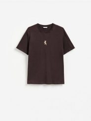 Bawełniany t-shirt regular - ciemnobrązowy. Brązowe t-shirty męskie Reserved, l, bez wzorów, z bawełny, bez kołnierzyka. Za 59.99 zł.