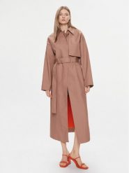 Calvin Klein Trencz K20K206318 Beżowy Relaxed Fit. Brązowe płaszcze damskie Calvin Klein, bez wzorów, z bawełny, bez kaptura. Za 1,139.00 zł.