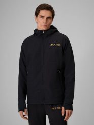4F Bluza treningowa regular z kapturem męska 4F x Robert Lewandowski - czarna S. Czarne bluzy męskie 4f, m, bez wzorów, z materiału, z kapturem, na fitness i siłownię. Za 269.99 zł.