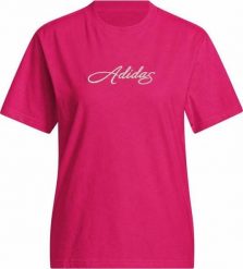 Adidas Koszulka damska adidas Cursive Wordmark Graphic fuksja KT2611 L. Czerwone t-shirty damskie Adidas, l, bez wzorów, bez kołnierzyka. Za 118.78 zł.