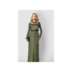 SUKIENKA LONG MAXI KHAKI. Zielone sukienki damskie Meleksima, z materiału, z długim rękawem. Za 125.30 zł.
