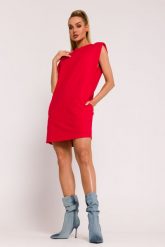 Czerwona Mini Sukienka Dopasowana z Poduszkami. Czerwone sukienki damskie MOE, l, bez wzorów, z bawełny, bez kołnierzyka, bez ramiączek, mini, dopasowane. Za 292.90 zł.