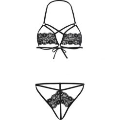 Biustonosz z trójkątnymi miseczkami + stringi (2 części) bonprix czarny. Stringi damskie marki bonprix. Za 37.99 zł.